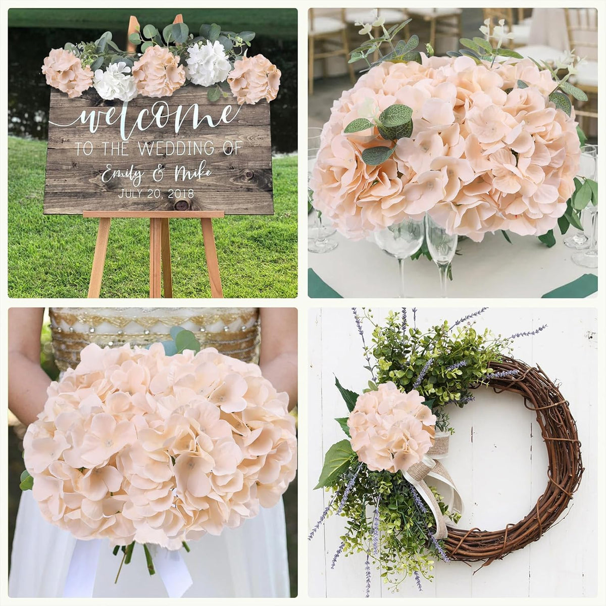 65pcs White Hydrangea Artificial Flowers Bulk (Not Squished, No Steaming Need) Ivory Faux Hydrangeas Bouquet Silk Flowers with Stems for Wedding,Party,Centerpieces,Home,Baby Shower Decor