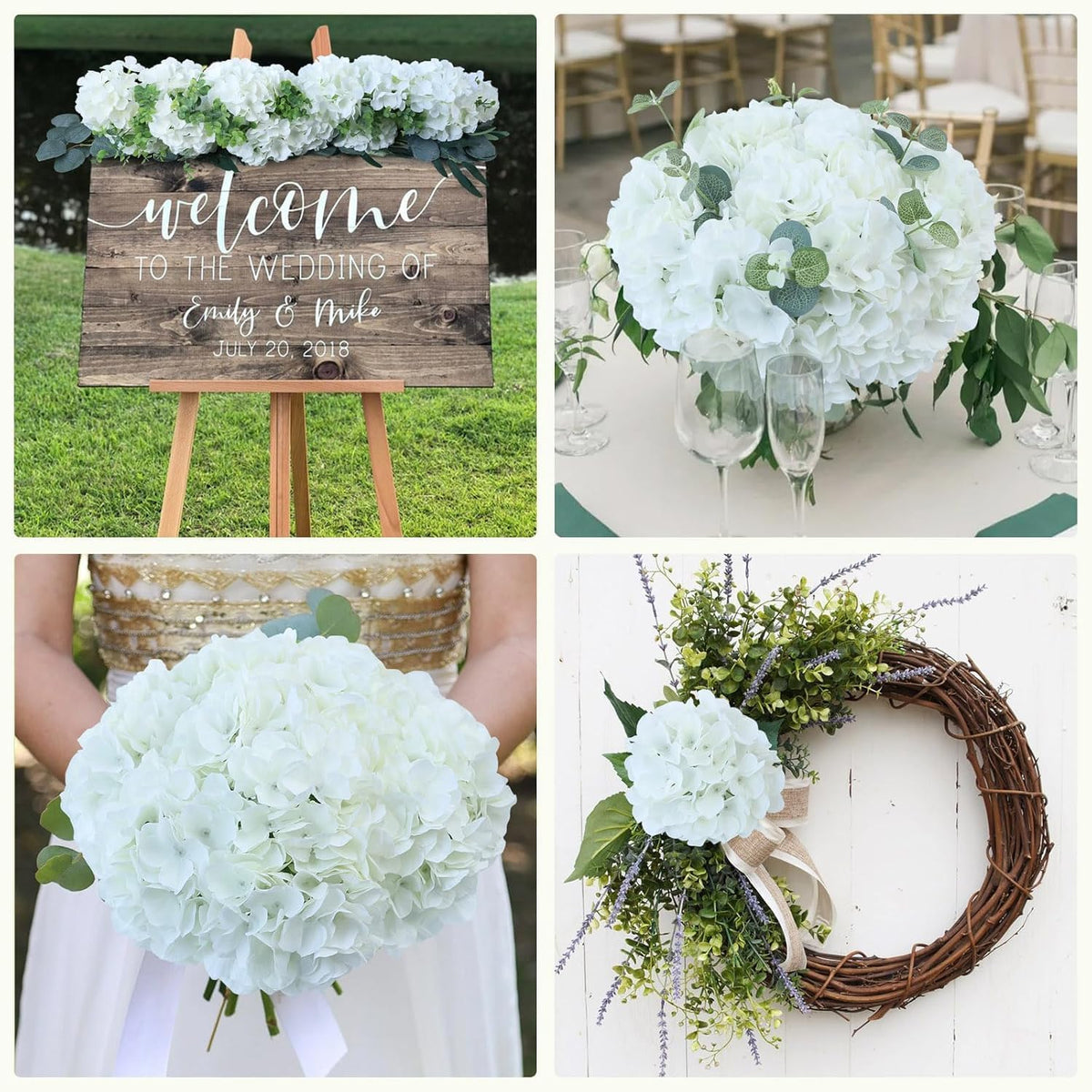 65pcs White Hydrangea Artificial Flowers Bulk (Not Squished, No Steaming Need) Ivory Faux Hydrangeas Bouquet Silk Flowers with Stems for Wedding,Party,Centerpieces,Home,Baby Shower Decor