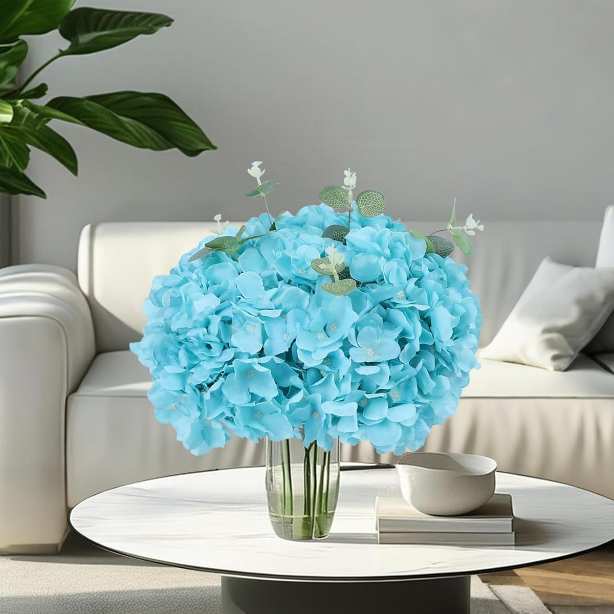 65pcs White Hydrangea Artificial Flowers Bulk (Not Squished, No Steaming Need) Ivory Faux Hydrangeas Bouquet Silk Flowers with Stems for Wedding,Party,Centerpieces,Home,Baby Shower Decor