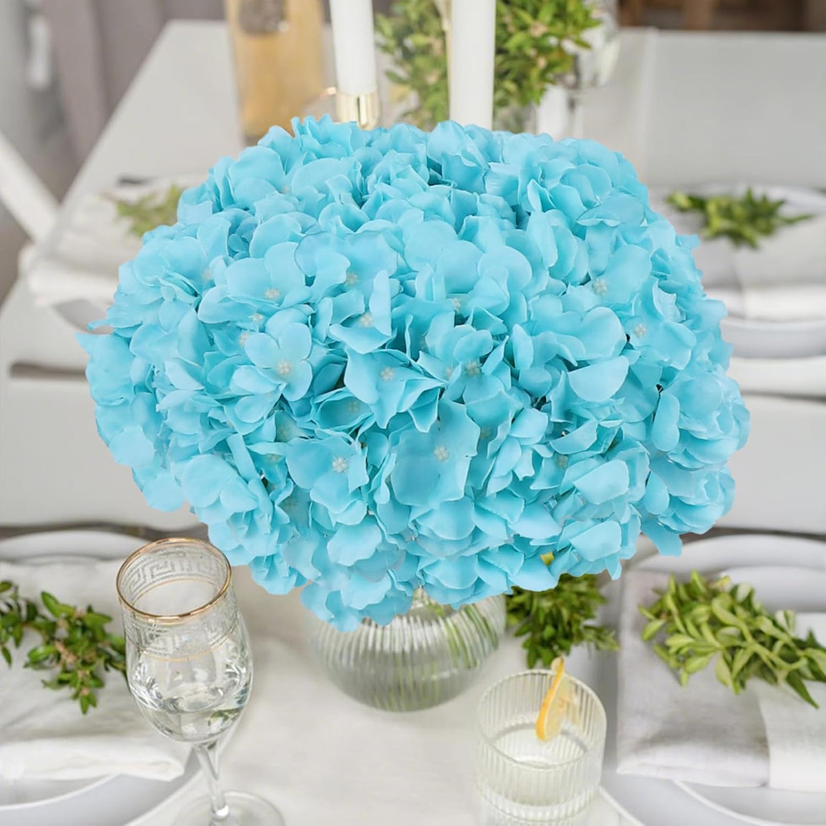 65pcs White Hydrangea Artificial Flowers Bulk (Not Squished, No Steaming Need) Ivory Faux Hydrangeas Bouquet Silk Flowers with Stems for Wedding,Party,Centerpieces,Home,Baby Shower Decor