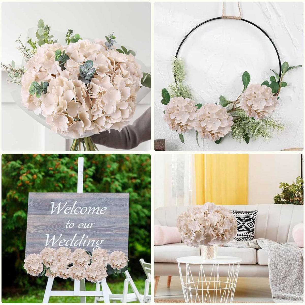 65pcs White Hydrangea Artificial Flowers Bulk (Not Squished, No Steaming Need) Ivory Faux Hydrangeas Bouquet Silk Flowers with Stems for Wedding,Party,Centerpieces,Home,Baby Shower Decor