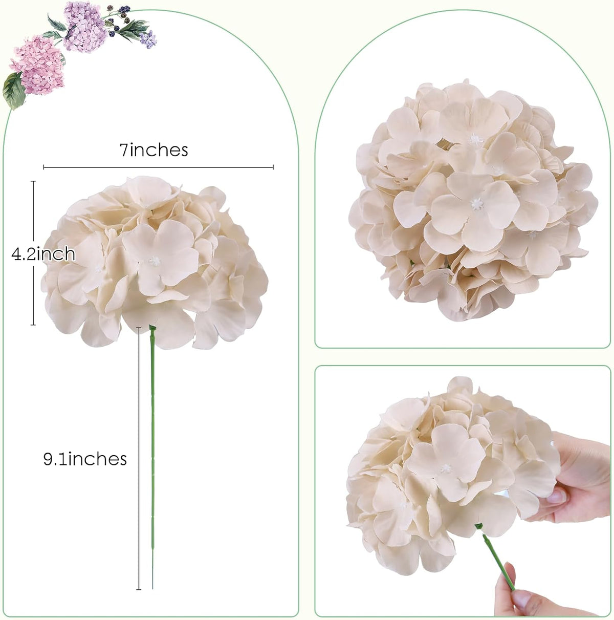 65pcs White Hydrangea Artificial Flowers Bulk (Not Squished, No Steaming Need) Ivory Faux Hydrangeas Bouquet Silk Flowers with Stems for Wedding,Party,Centerpieces,Home,Baby Shower Decor