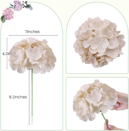 65pcs White Hydrangea Artificial Flowers Bulk (Not Squished, No Steaming Need) Ivory Faux Hydrangeas Bouquet Silk Flowers with Stems for Wedding,Party,Centerpieces,Home,Baby Shower Decor