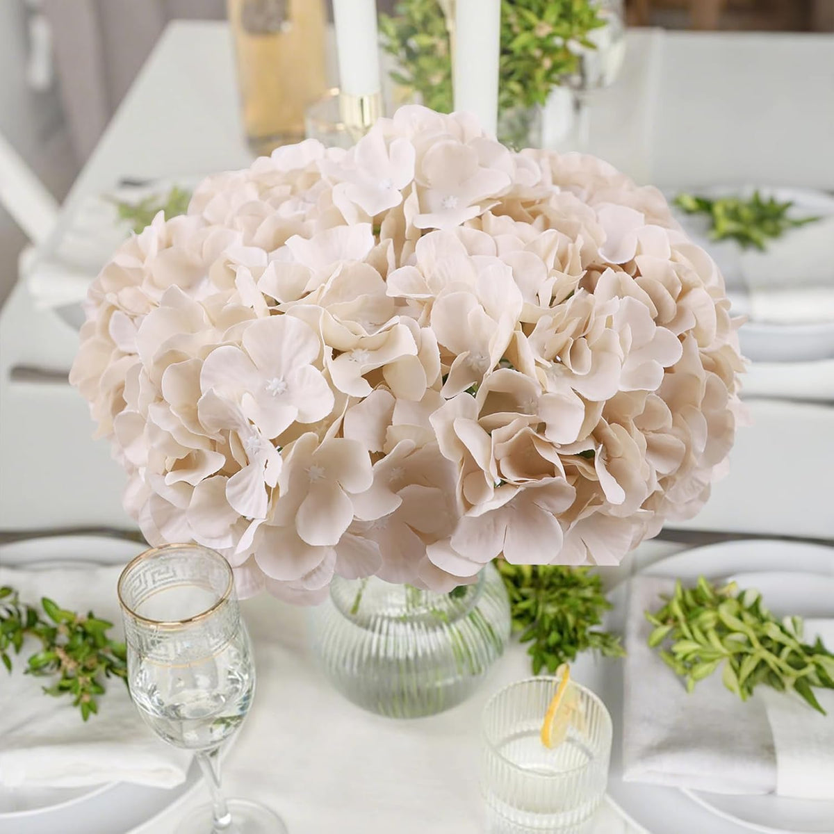 65pcs White Hydrangea Artificial Flowers Bulk (Not Squished, No Steaming Need) Ivory Faux Hydrangeas Bouquet Silk Flowers with Stems for Wedding,Party,Centerpieces,Home,Baby Shower Decor