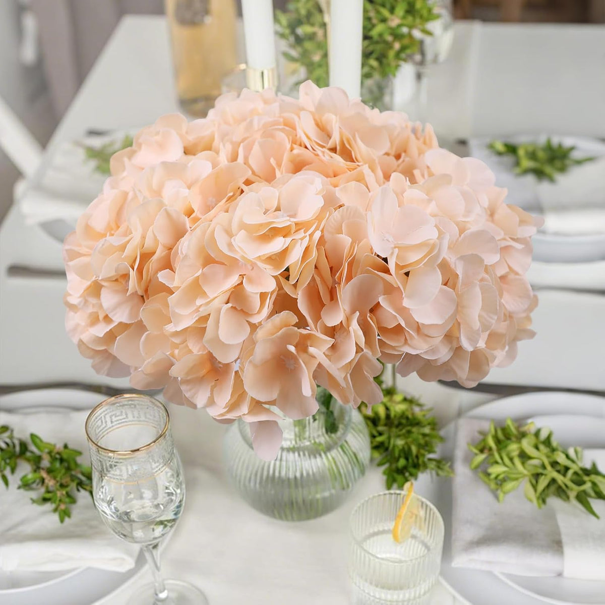 65pcs White Hydrangea Artificial Flowers Bulk (Not Squished, No Steaming Need) Ivory Faux Hydrangeas Bouquet Silk Flowers with Stems for Wedding,Party,Centerpieces,Home,Baby Shower Decor