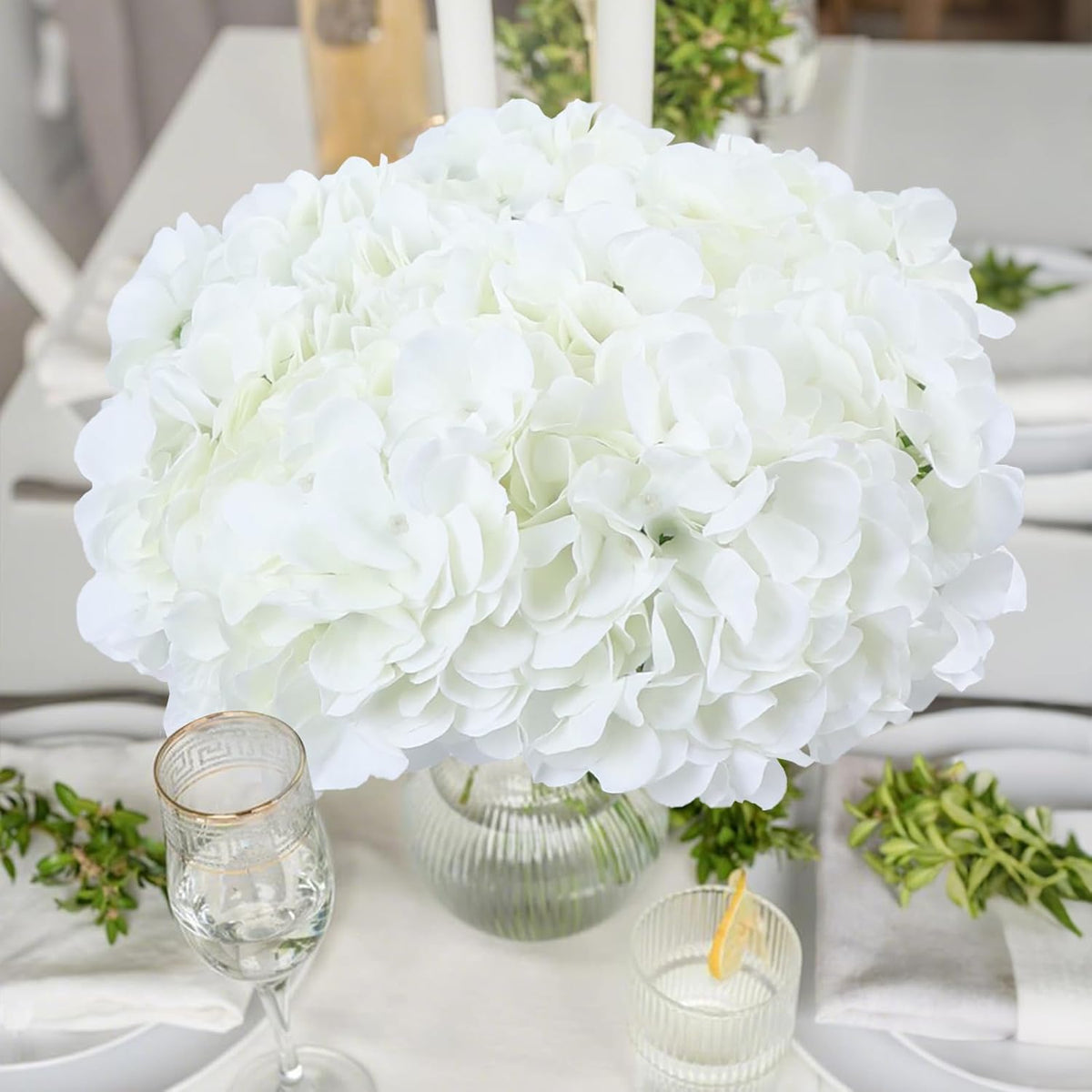 65pcs White Hydrangea Artificial Flowers Bulk (Not Squished, No Steaming Need) Ivory Faux Hydrangeas Bouquet Silk Flowers with Stems for Wedding,Party,Centerpieces,Home,Baby Shower Decor