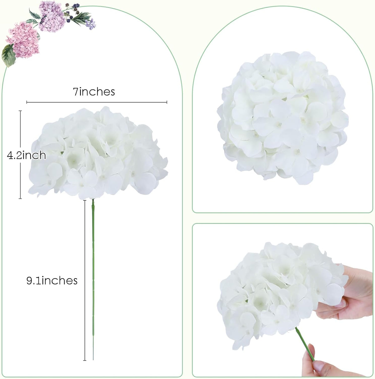 65pcs White Hydrangea Artificial Flowers Bulk (Not Squished, No Steaming Need) Ivory Faux Hydrangeas Bouquet Silk Flowers with Stems for Wedding,Party,Centerpieces,Home,Baby Shower Decor