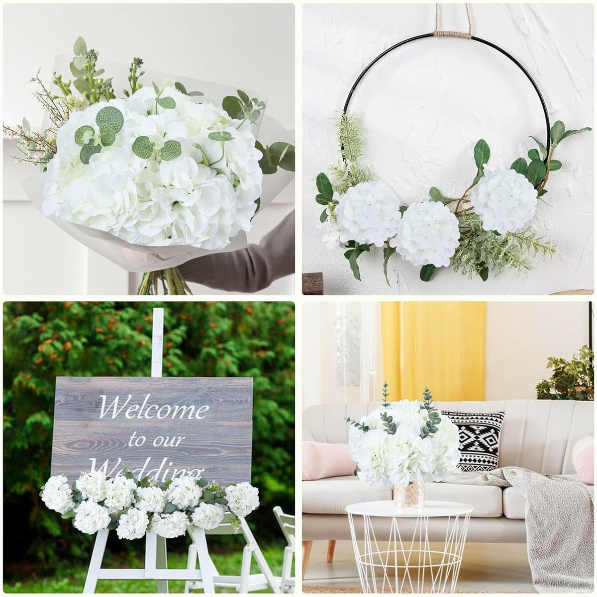65pcs White Hydrangea Artificial Flowers Bulk (Not Squished, No Steaming Need) Ivory Faux Hydrangeas Bouquet Silk Flowers with Stems for Wedding,Party,Centerpieces,Home,Baby Shower Decor