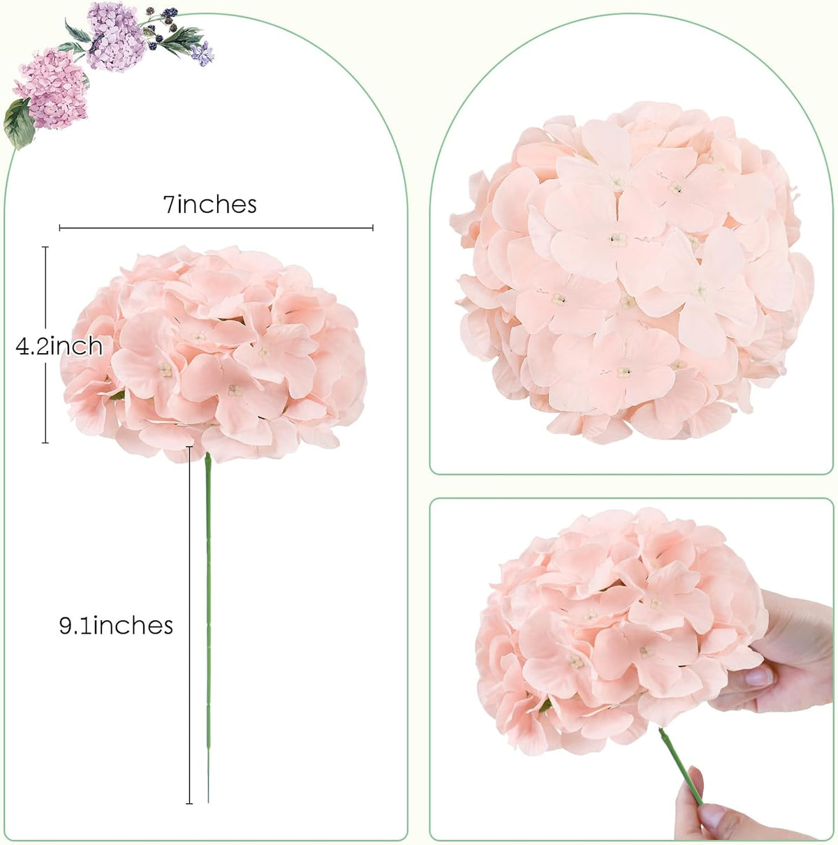 65pcs White Hydrangea Artificial Flowers Bulk (Not Squished, No Steaming Need) Ivory Faux Hydrangeas Bouquet Silk Flowers with Stems for Wedding,Party,Centerpieces,Home,Baby Shower Decor