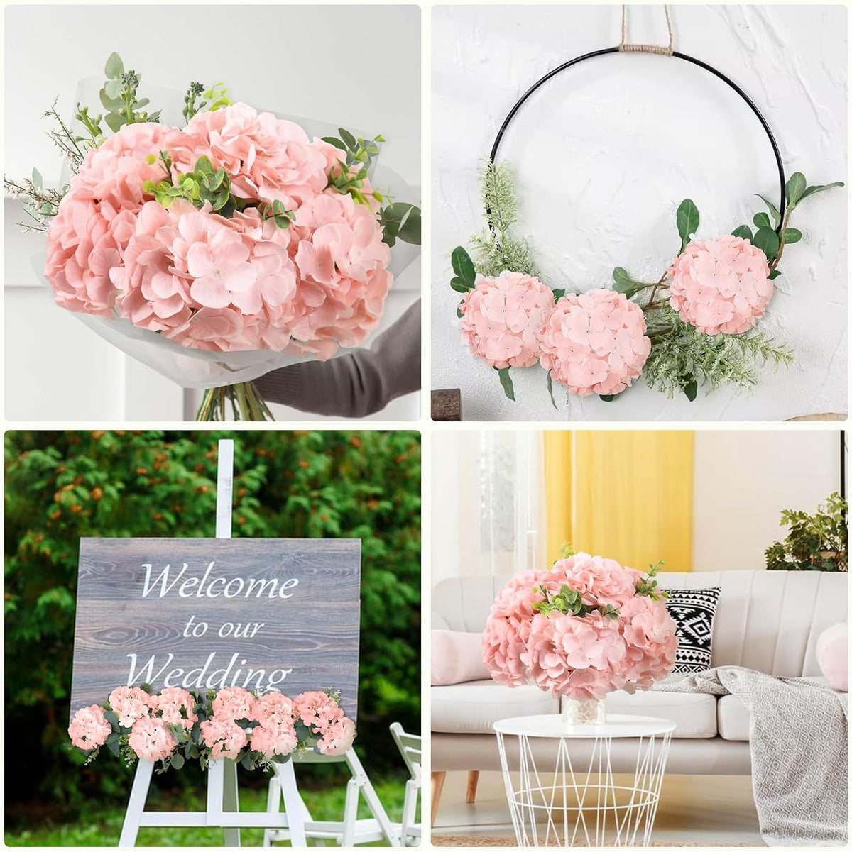 65pcs White Hydrangea Artificial Flowers Bulk (Not Squished, No Steaming Need) Ivory Faux Hydrangeas Bouquet Silk Flowers with Stems for Wedding,Party,Centerpieces,Home,Baby Shower Decor