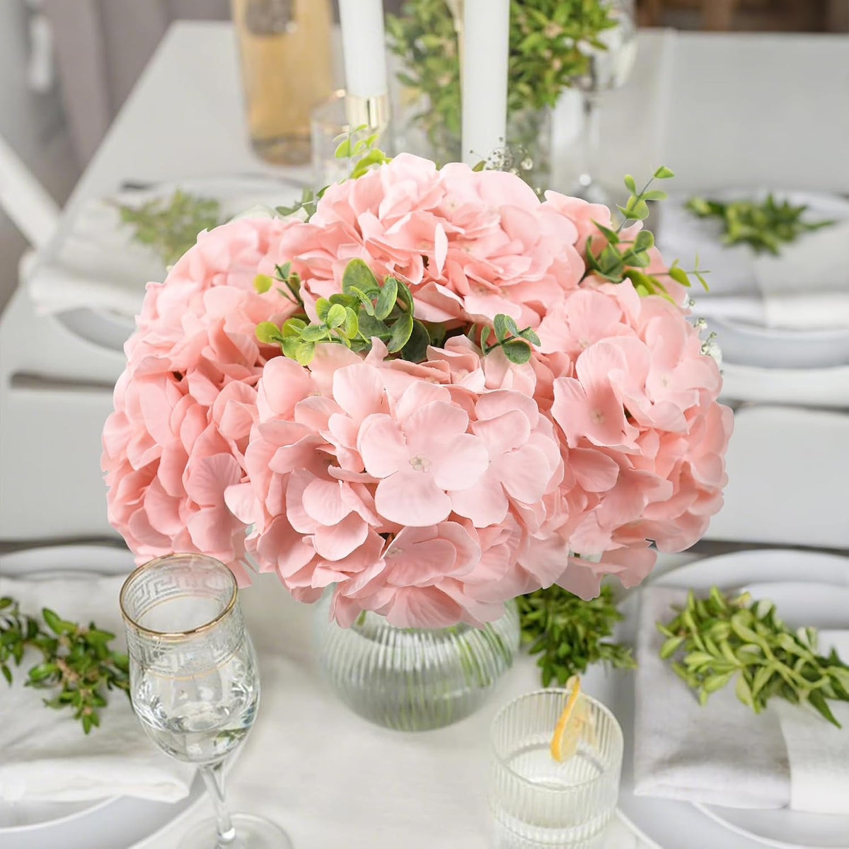 65pcs White Hydrangea Artificial Flowers Bulk (Not Squished, No Steaming Need) Ivory Faux Hydrangeas Bouquet Silk Flowers with Stems for Wedding,Party,Centerpieces,Home,Baby Shower Decor