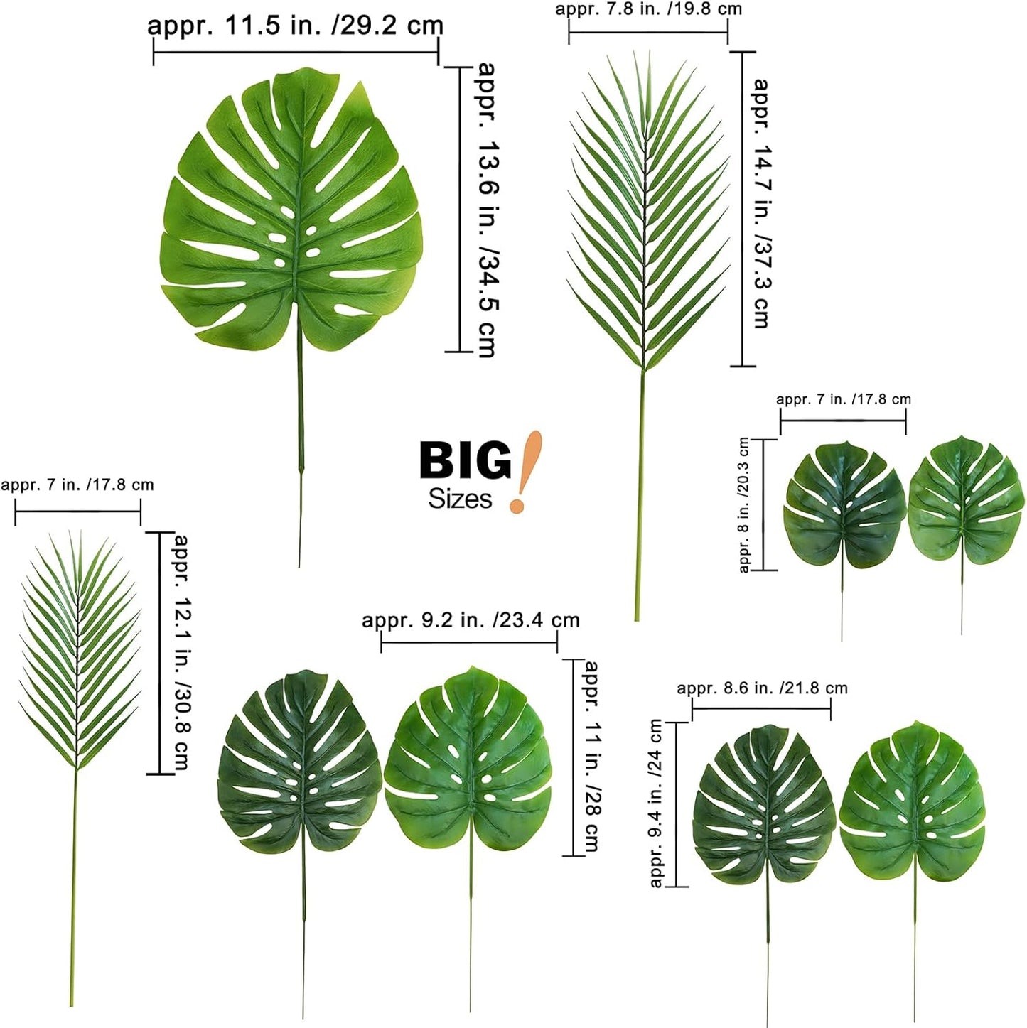 27 Pcs Assorted Faux Tropical Leaf Stems Set Decorative Real Touch Artificial Monstera and Palm Leaves Greenery for Jungle Hawaiian Luau Safari Beach Tiki Theme Party Summer Wedding Home Décor