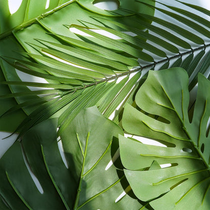 27 Pcs Assorted Faux Tropical Leaf Stems Set Decorative Real Touch Artificial Monstera and Palm Leaves Greenery for Jungle Hawaiian Luau Safari Beach Tiki Theme Party Summer Wedding Home Décor