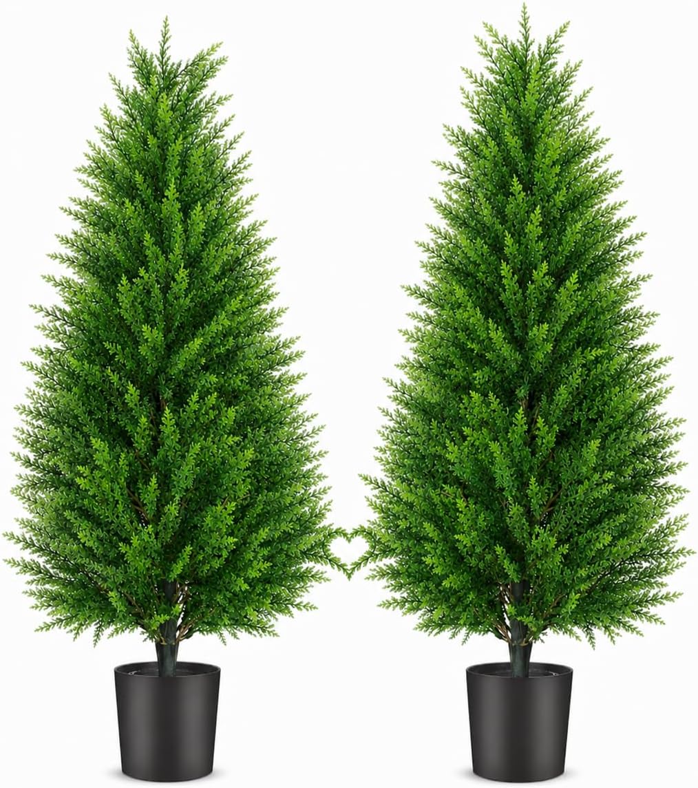 Artificial Topiary Cedar Trees, 3FT Tall, Set of 2