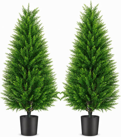 Artificial Topiary Cedar Trees, 3FT Tall, Set of 2
