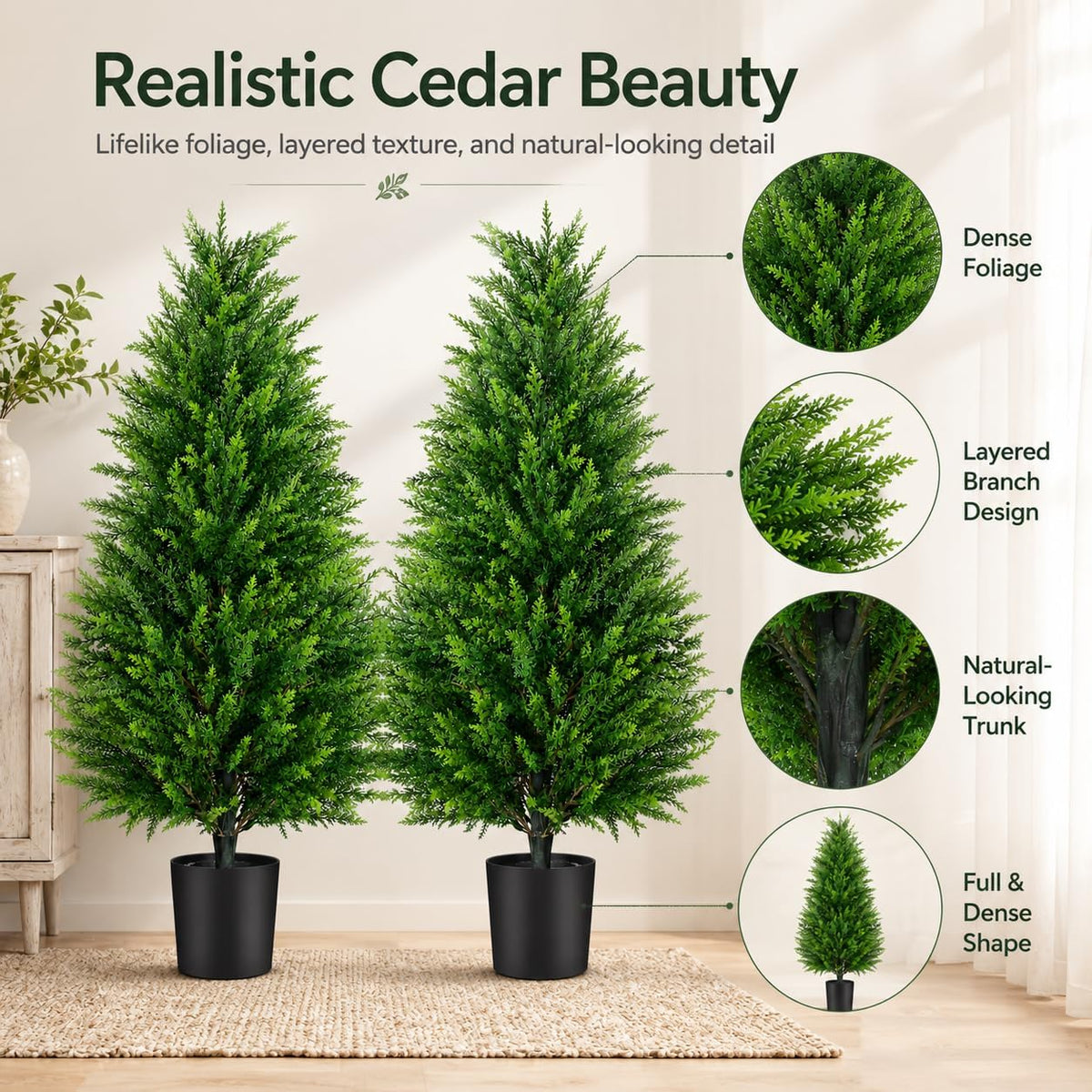 Artificial Topiary Cedar Trees, 3FT Tall, Set of 2