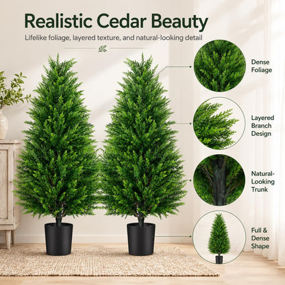 Artificial Topiary Cedar Trees, 3FT Tall, Set of 2
