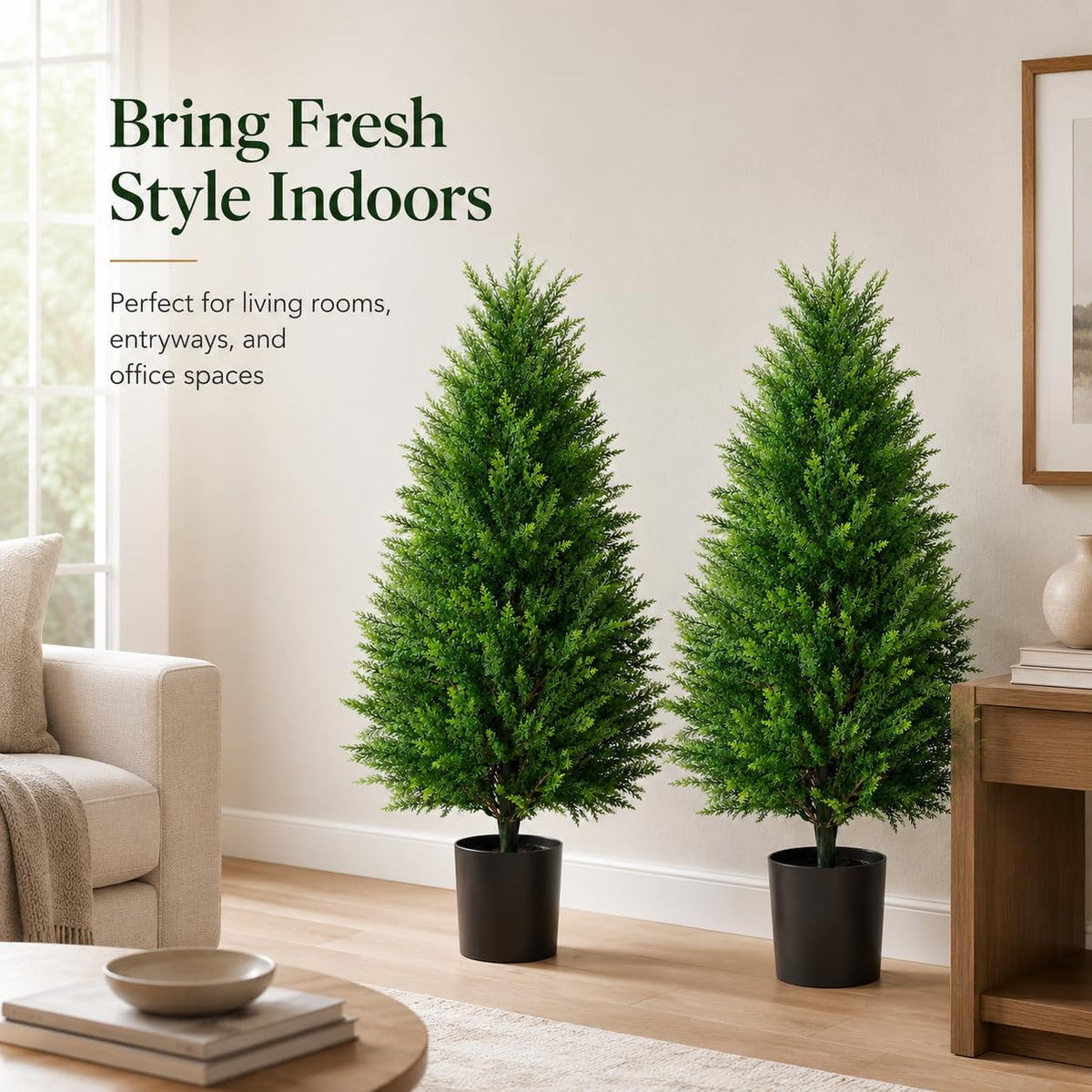 Artificial Topiary Cedar Trees, 3FT Tall, Set of 2