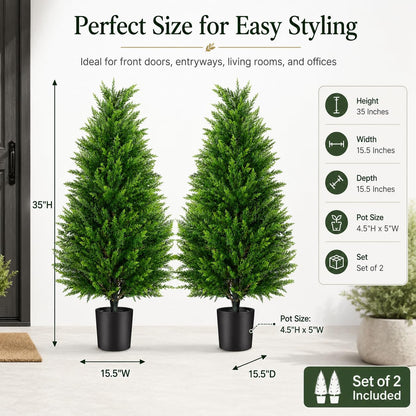Artificial Topiary Cedar Trees, 3FT Tall, Set of 2