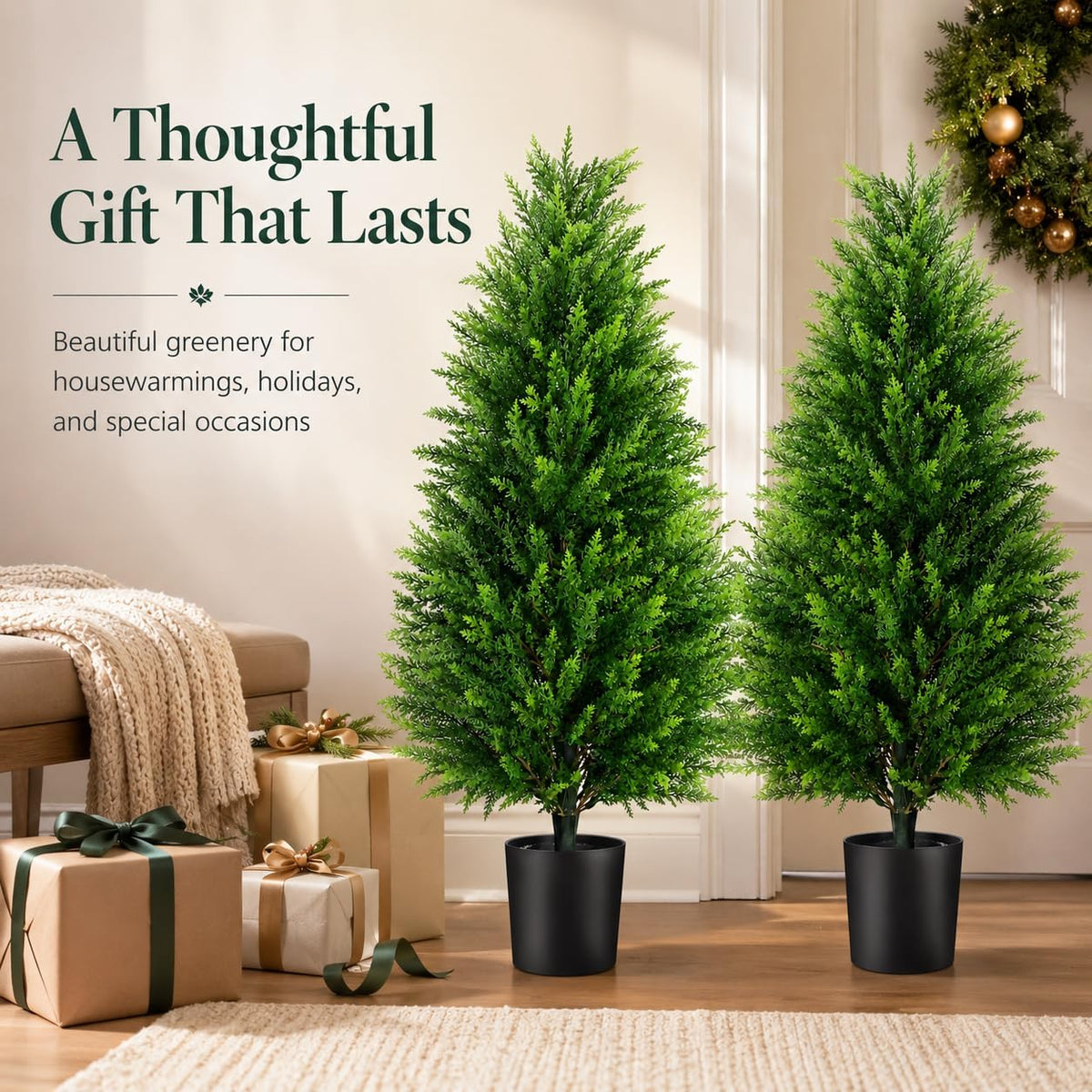 Artificial Topiary Cedar Trees, 3FT Tall, Set of 2