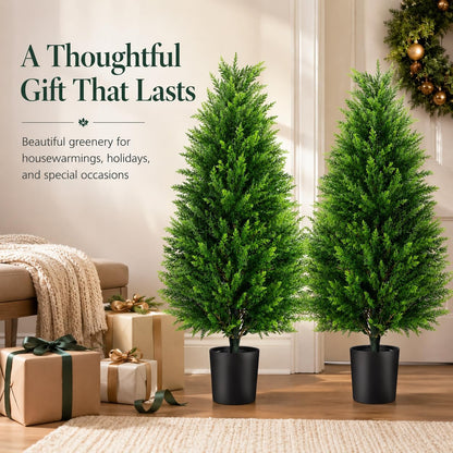 Artificial Topiary Cedar Trees, 3FT Tall, Set of 2