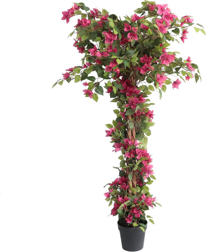 5 Feet Artificial Bougainvillea Tree with Flowers in Plastic Pot Faux Blooming Tree for Decor Indoor or Outdoor Home Office, 1 PCS(63 inch)
