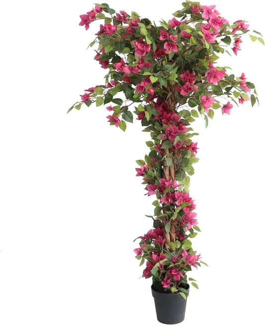 5 Feet Artificial Bougainvillea Tree with Flowers in Plastic Pot Faux Blooming Tree for Decor Indoor or Outdoor Home Office, 1 PCS(63 inch)