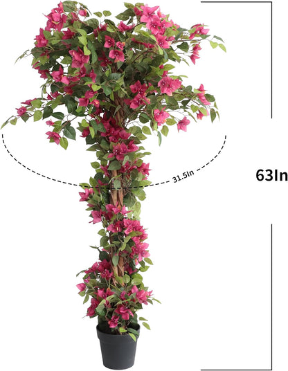 5 Feet Artificial Bougainvillea Tree with Flowers in Plastic Pot Faux Blooming Tree for Decor Indoor or Outdoor Home Office, 1 PCS(63 inch)