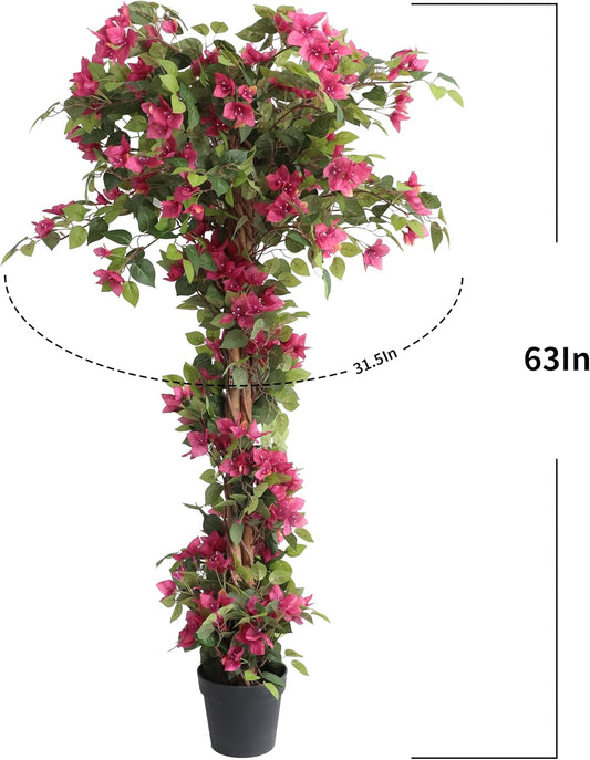 5 Feet Artificial Bougainvillea Tree with Flowers in Plastic Pot Faux Blooming Tree for Decor Indoor or Outdoor Home Office, 1 PCS(63 inch)