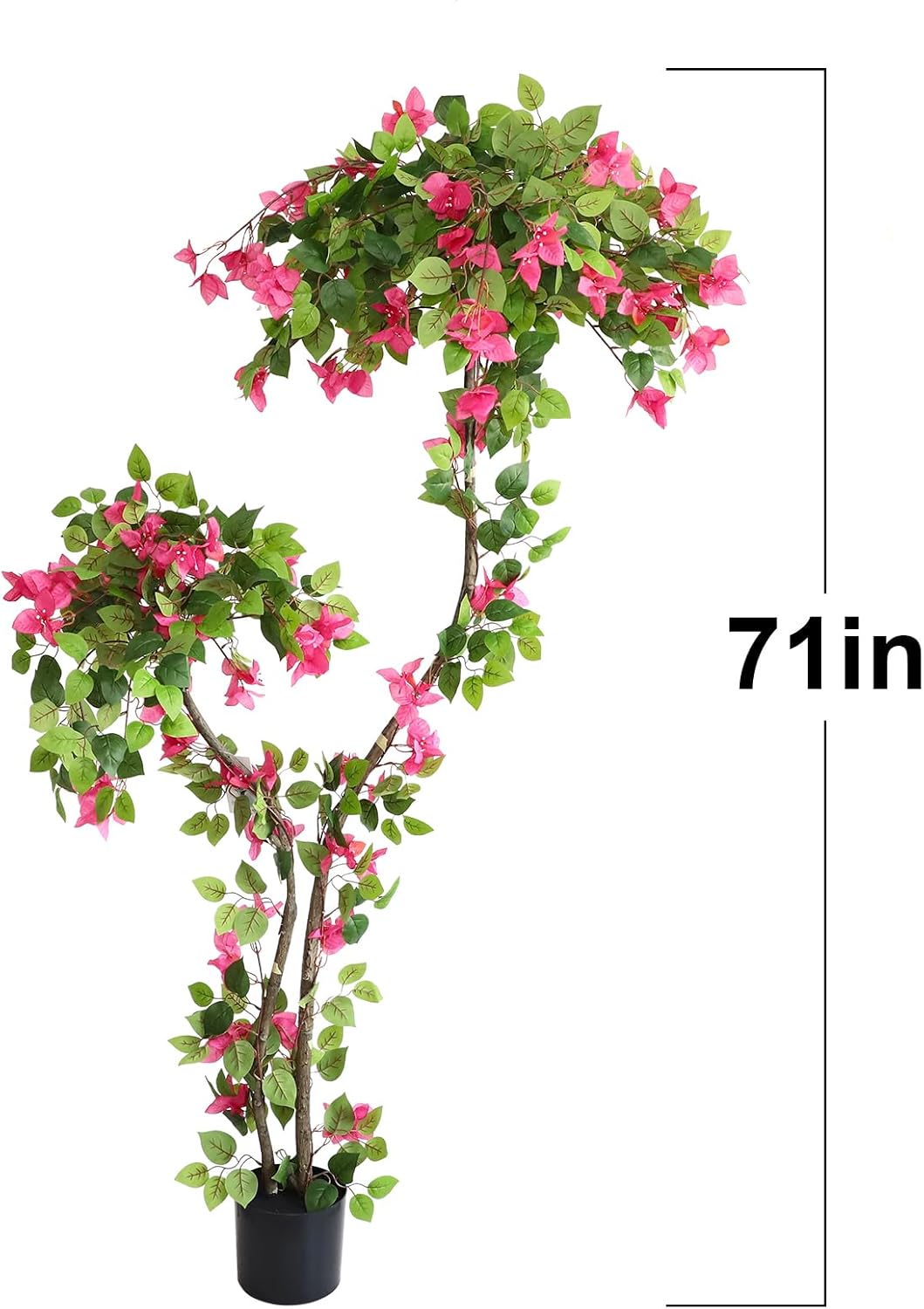 5 Feet Artificial Bougainvillea Tree with Flowers in Plastic Pot Faux Blooming Tree for Decor Indoor or Outdoor Home Office, 1 PCS(63 inch)