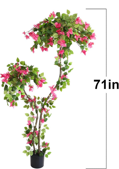 5 Feet Artificial Bougainvillea Tree with Flowers in Plastic Pot Faux Blooming Tree for Decor Indoor or Outdoor Home Office, 1 PCS(63 inch)