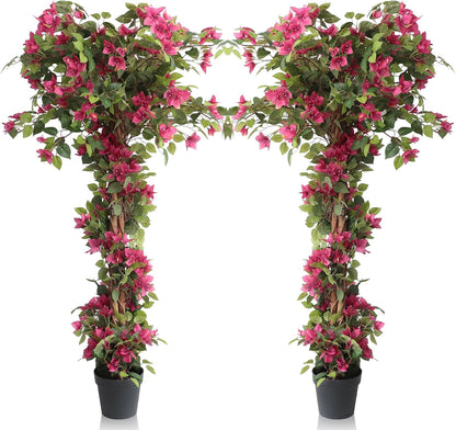 5 Feet Artificial Bougainvillea Tree with Flowers in Plastic Pot Faux Blooming Tree for Decor Indoor or Outdoor Home Office, 1 PCS(63 inch)