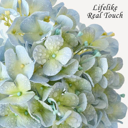 JINWOE Light Blue Hydrangea Artificial Flowers,4Pcs 20" Real Touch Lifelike Silk Artificial Hydrangeas, Full Fake Flowers for Bouquet Table Centerpieces Spring Wedding Indoor Home