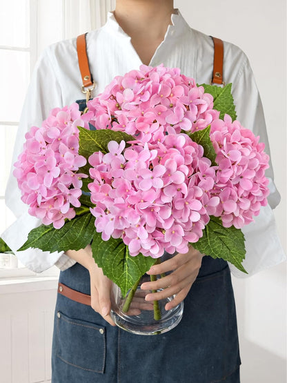 JINWOE Light Blue Hydrangea Artificial Flowers,4Pcs 20" Real Touch Lifelike Silk Artificial Hydrangeas, Full Fake Flowers for Bouquet Table Centerpieces Spring Wedding Indoor Home