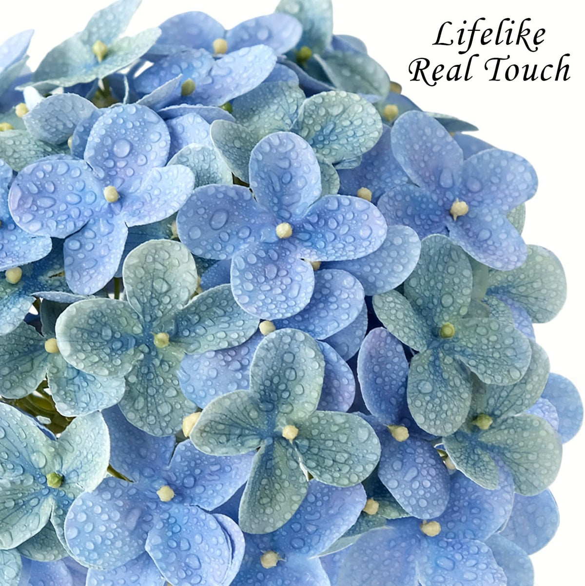 JINWOE Light Blue Hydrangea Artificial Flowers,4Pcs 20" Real Touch Lifelike Silk Artificial Hydrangeas, Full Fake Flowers for Bouquet Table Centerpieces Spring Wedding Indoor Home