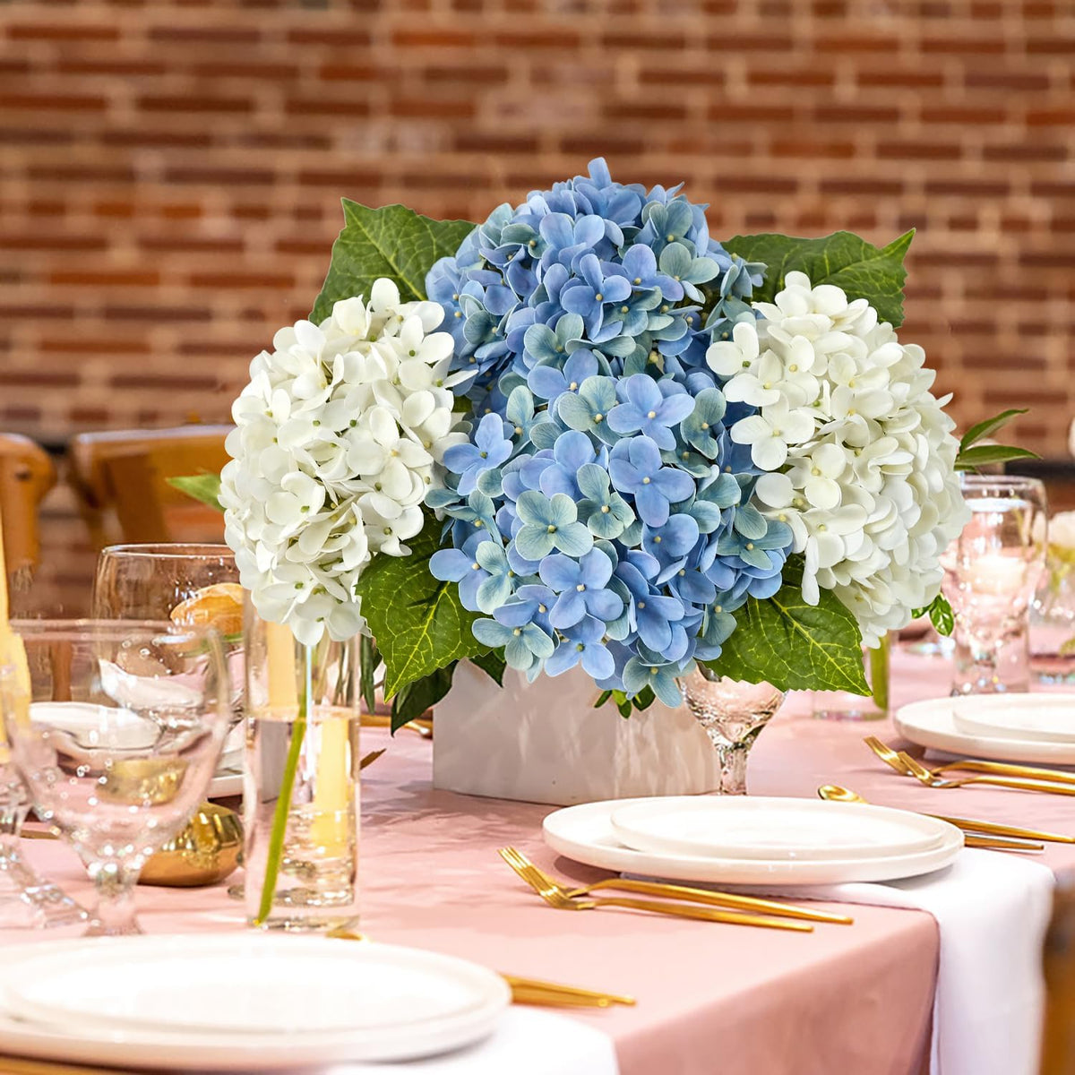 JINWOE Light Blue Hydrangea Artificial Flowers,4Pcs 20" Real Touch Lifelike Silk Artificial Hydrangeas, Full Fake Flowers for Bouquet Table Centerpieces Spring Wedding Indoor Home