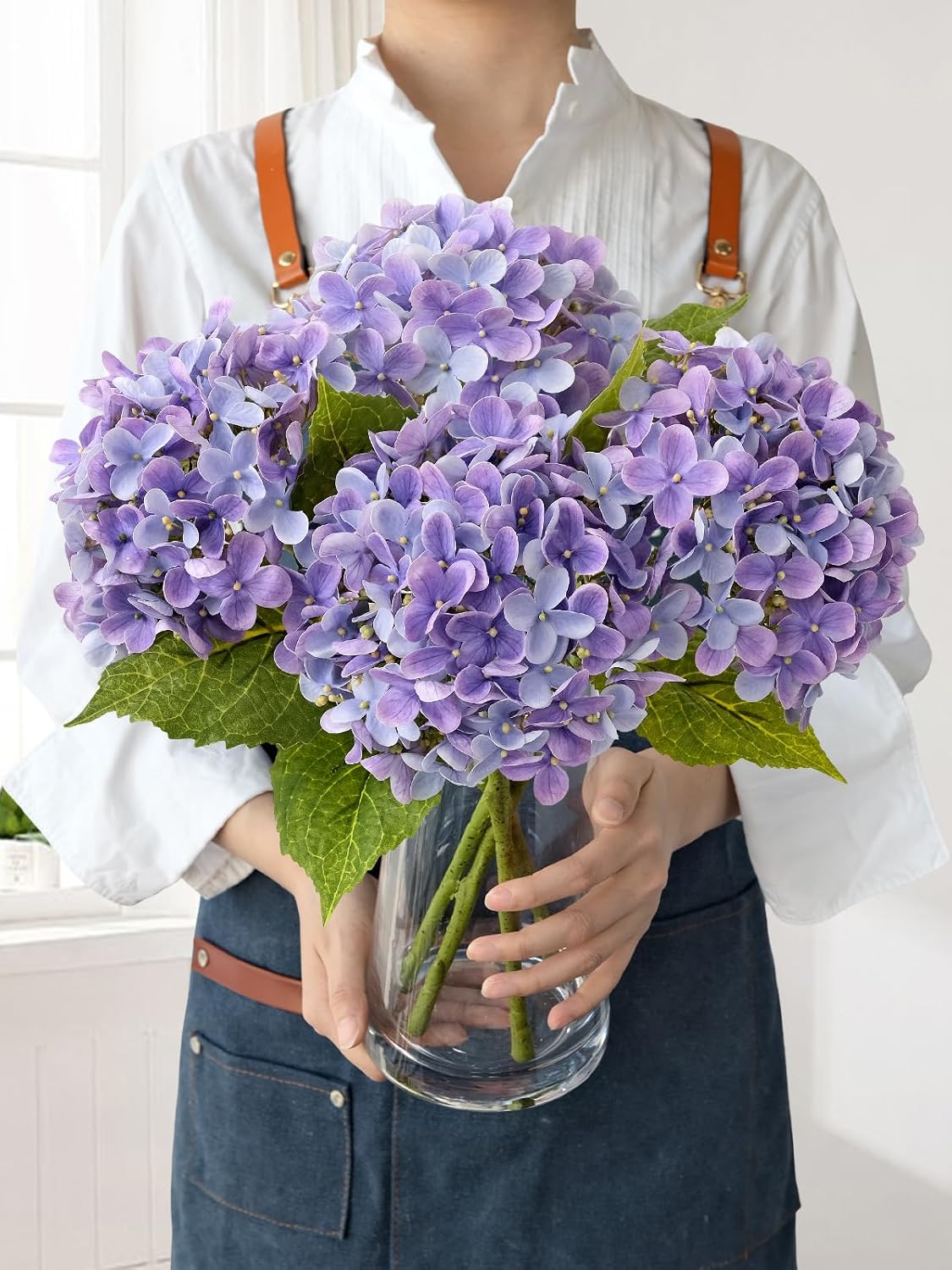 JINWOE Light Blue Hydrangea Artificial Flowers,4Pcs 20" Real Touch Lifelike Silk Artificial Hydrangeas, Full Fake Flowers for Bouquet Table Centerpieces Spring Wedding Indoor Home