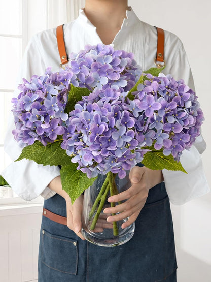 JINWOE Light Blue Hydrangea Artificial Flowers,4Pcs 20" Real Touch Lifelike Silk Artificial Hydrangeas, Full Fake Flowers for Bouquet Table Centerpieces Spring Wedding Indoor Home