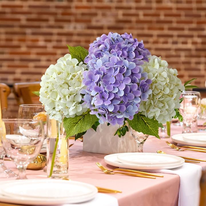 JINWOE Light Blue Hydrangea Artificial Flowers,4Pcs 20" Real Touch Lifelike Silk Artificial Hydrangeas, Full Fake Flowers for Bouquet Table Centerpieces Spring Wedding Indoor Home