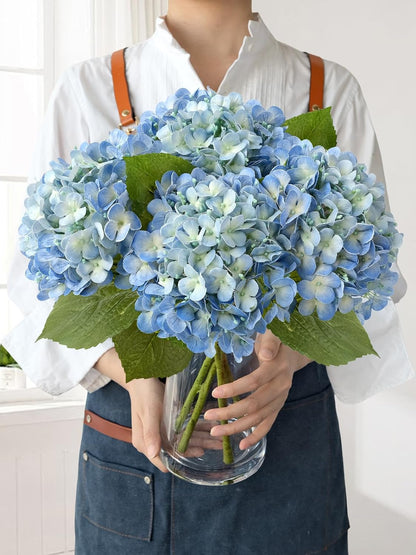 JINWOE Light Blue Hydrangea Artificial Flowers,4Pcs 20" Real Touch Lifelike Silk Artificial Hydrangeas, Full Fake Flowers for Bouquet Table Centerpieces Spring Wedding Indoor Home