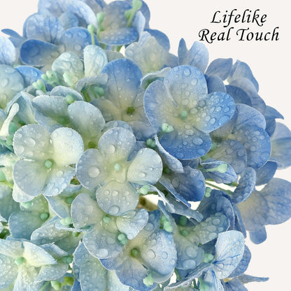 JINWOE Light Blue Hydrangea Artificial Flowers,4Pcs 20" Real Touch Lifelike Silk Artificial Hydrangeas, Full Fake Flowers for Bouquet Table Centerpieces Spring Wedding Indoor Home