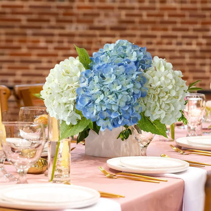JINWOE Light Blue Hydrangea Artificial Flowers,4Pcs 20" Real Touch Lifelike Silk Artificial Hydrangeas, Full Fake Flowers for Bouquet Table Centerpieces Spring Wedding Indoor Home