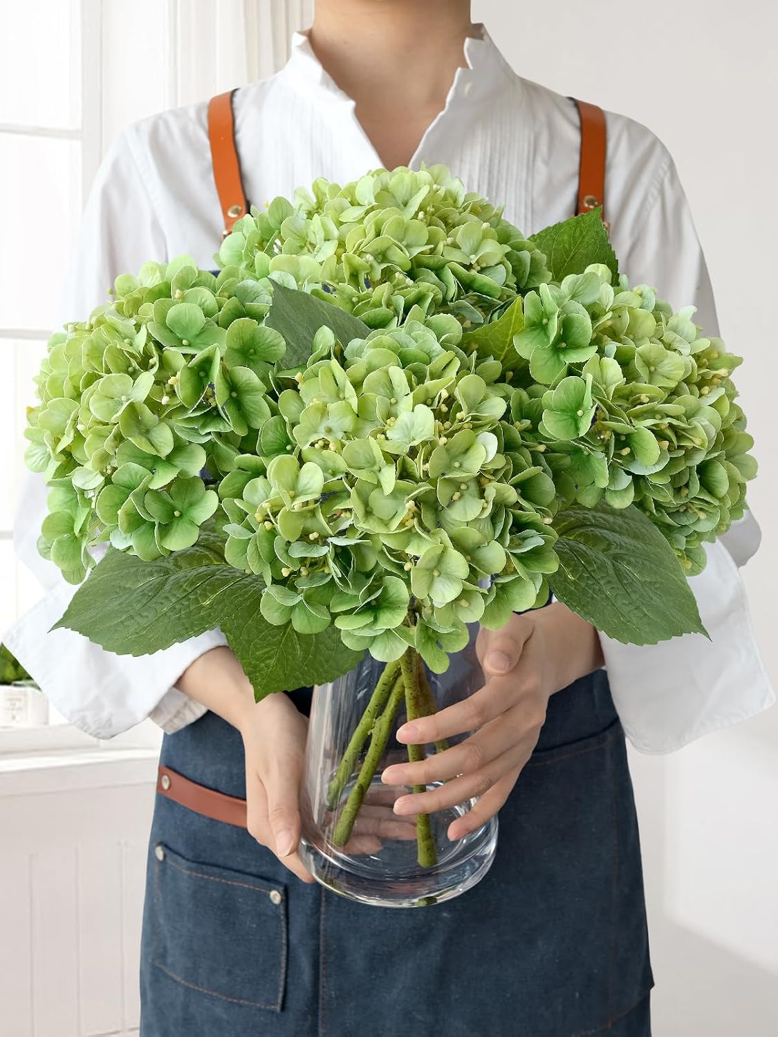 JINWOE Light Blue Hydrangea Artificial Flowers,4Pcs 20" Real Touch Lifelike Silk Artificial Hydrangeas, Full Fake Flowers for Bouquet Table Centerpieces Spring Wedding Indoor Home