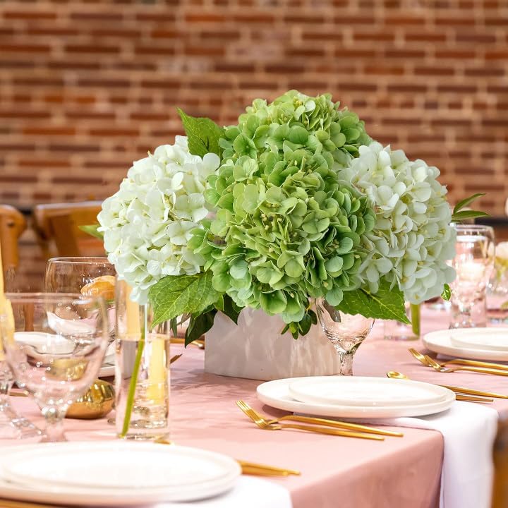 JINWOE Light Blue Hydrangea Artificial Flowers,4Pcs 20" Real Touch Lifelike Silk Artificial Hydrangeas, Full Fake Flowers for Bouquet Table Centerpieces Spring Wedding Indoor Home