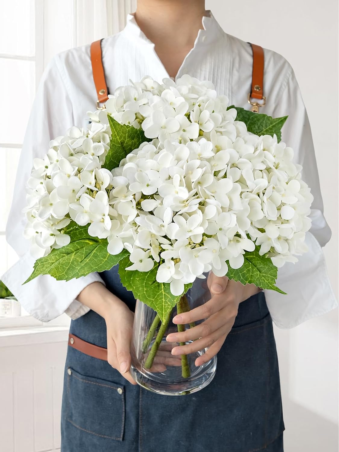 JINWOE Light Blue Hydrangea Artificial Flowers,4Pcs 20" Real Touch Lifelike Silk Artificial Hydrangeas, Full Fake Flowers for Bouquet Table Centerpieces Spring Wedding Indoor Home