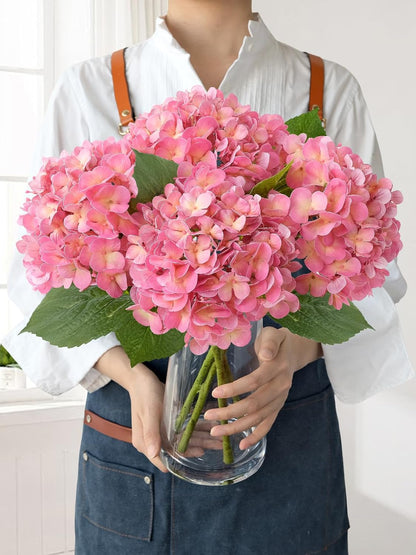 JINWOE Light Blue Hydrangea Artificial Flowers,4Pcs 20" Real Touch Lifelike Silk Artificial Hydrangeas, Full Fake Flowers for Bouquet Table Centerpieces Spring Wedding Indoor Home