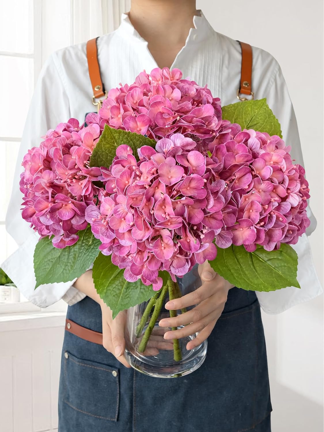 JINWOE Light Blue Hydrangea Artificial Flowers,4Pcs 20" Real Touch Lifelike Silk Artificial Hydrangeas, Full Fake Flowers for Bouquet Table Centerpieces Spring Wedding Indoor Home