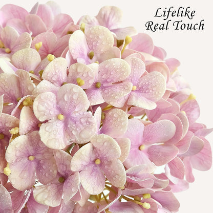 JINWOE Light Blue Hydrangea Artificial Flowers,4Pcs 20" Real Touch Lifelike Silk Artificial Hydrangeas, Full Fake Flowers for Bouquet Table Centerpieces Spring Wedding Indoor Home