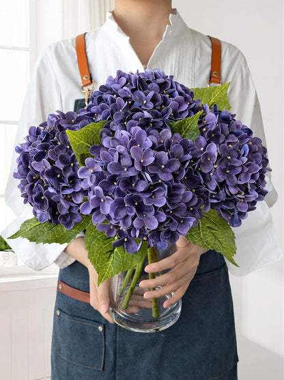JINWOE Light Blue Hydrangea Artificial Flowers,4Pcs 20" Real Touch Lifelike Silk Artificial Hydrangeas, Full Fake Flowers for Bouquet Table Centerpieces Spring Wedding Indoor Home