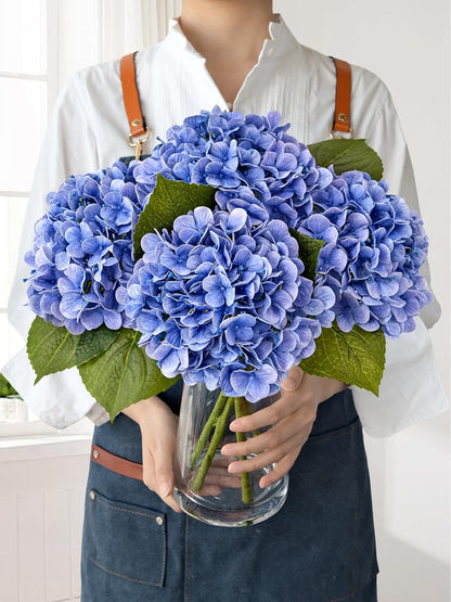 JINWOE Light Blue Hydrangea Artificial Flowers,4Pcs 20" Real Touch Lifelike Silk Artificial Hydrangeas, Full Fake Flowers for Bouquet Table Centerpieces Spring Wedding Indoor Home